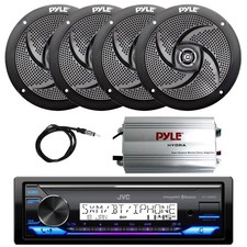 JVC KD-X38MBS Bluetooth Marine Radio, Amp, 4x 5.25" 180W Black Speakers, Antenna