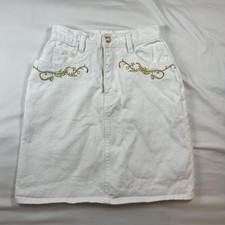 Vintage 80s 90s Jordache Womens Size 3/4 White Denim Pencil Skirt Gold