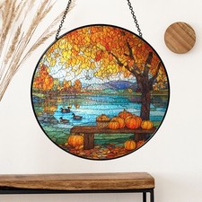 Halloween Suncatcher Stained Glass, Window Hanging Decor Autumn Spooky Season