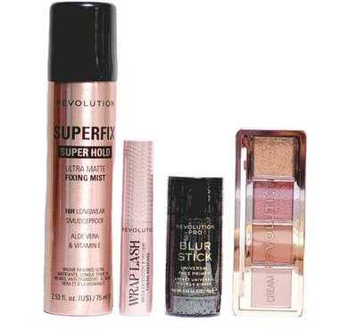 Makeup Revolution Set: Mascara+Blur Primer+Setting Spray Mist+Eyeshadow Palette
