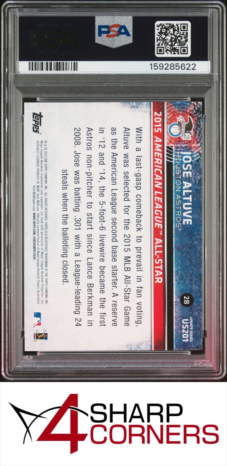 2015 TOPPS UPDATE #US201 JOSE ALTUVE ASTROS PSA 10 view 2