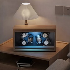 Automatic Rotation Watch Winder Case for 6 Watch Storage w/LED Light Ultra Quiet