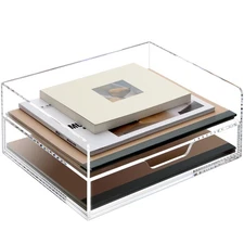 2-Tier Paper Letter Tray Organizer with Sliding Drawer,Stackable Desk Organiz...