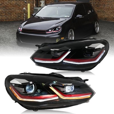 Pair Full LED DRL Headlights Assembly For VW Golf 6 VI MK6 2010-2014 Front Lamp