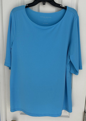 Susan Graver Essentials Women's Liquid Knit Light Blue Short Sleeve Top XL