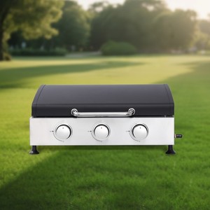 3 Burner Propane Gas BBQ Grill Stainless Steel Plancha 28650BTU Outdoor Cooking