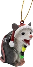 Opossum Wearing Santa Hat Wrapped in Lights Christmas Tree Ornament