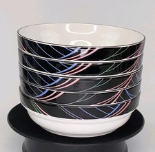 5 Escapade by Sango Soup/ Cereal Bowls Multicolor Stripes Black Rim Discontinued