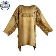 Native American Buffalo Hide Leather War Shirt Handmade Mountain Man Style