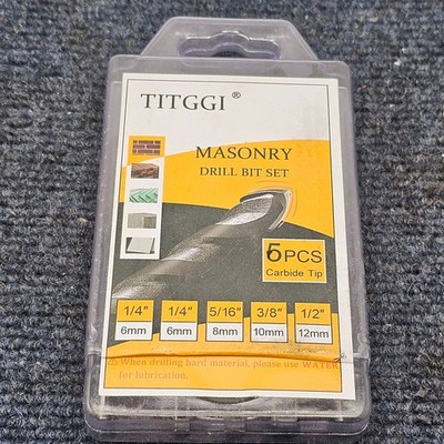 (5 PIECES) Titggi Masonary Drill Bit Industrial Grade Carbide 1/4'' to 1/2''
