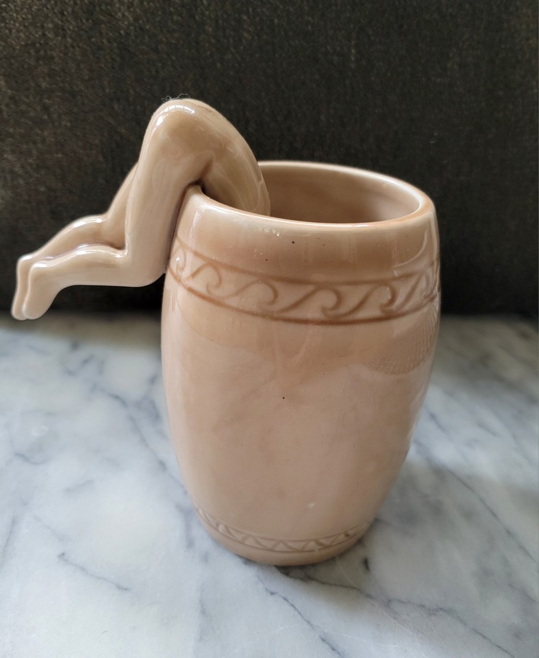 Vintage Nude Stripper Ceramic Barrel Mugs Dorothy Kindell Style Barware 