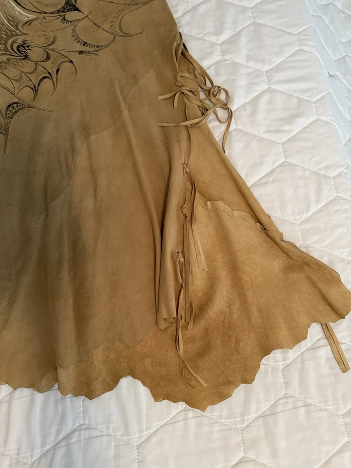 Falda de Colección Roberto Cavalli Gamuza Polilla Tela Flecos Primavera 2004 Pasarela Foto 2 de 4