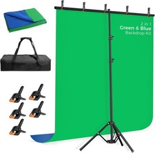 Blue Green Screen Backdrop Kit Reversible TShape Stand 5x6.5ft