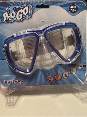 Blue H2O GO Age 14+ Swim Goggles UV Polycarbonite Glasses Mask Latex Free NWT