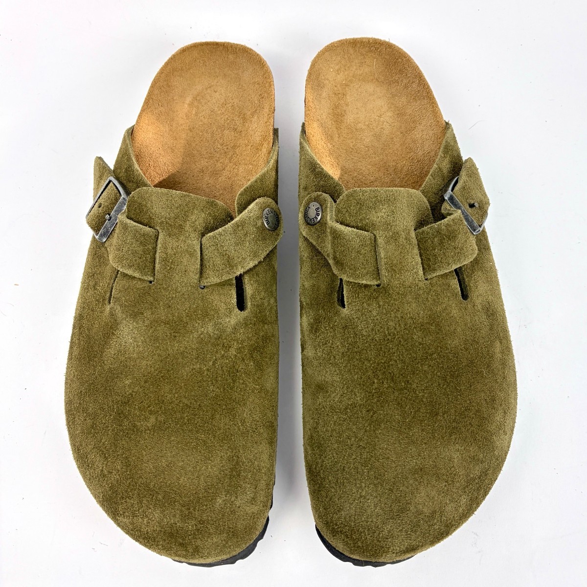 Birkenstock Boston Suede Clogs — Army Green/Olive — Men