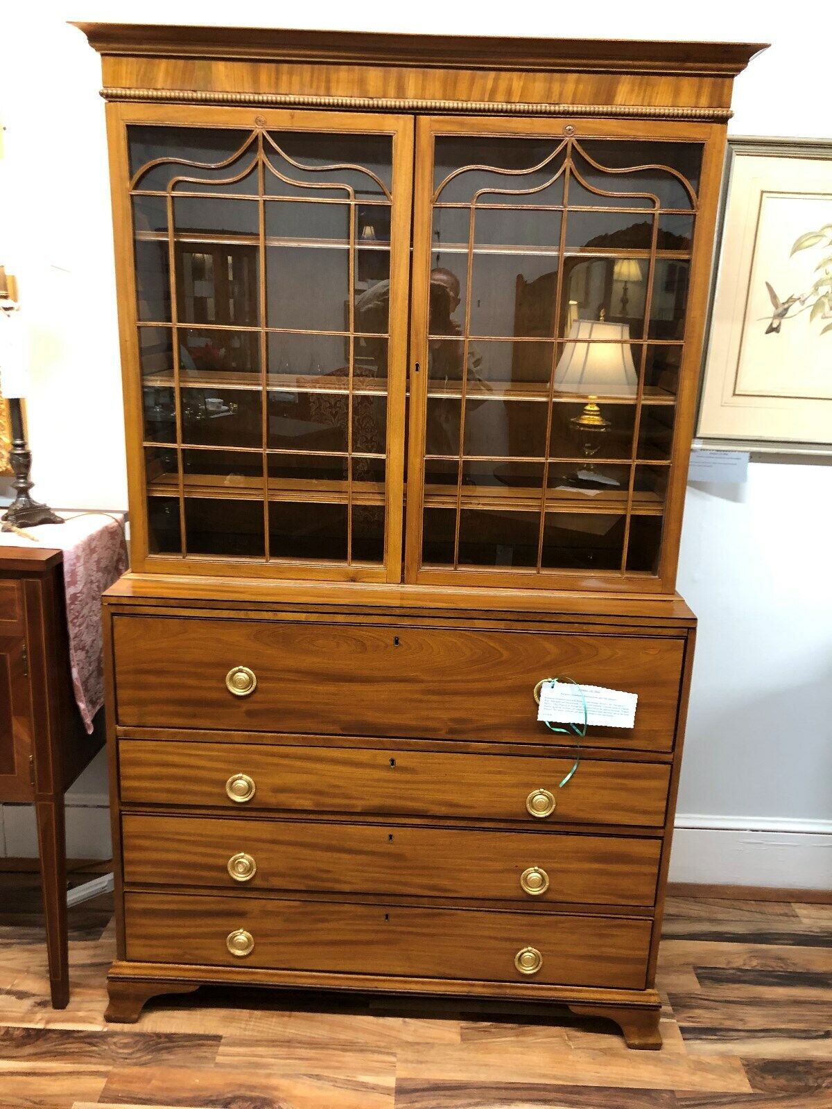 Outstanding 限定版 Antique Mahogany Drop-Down Secretary and w Bookcase 本物品質の