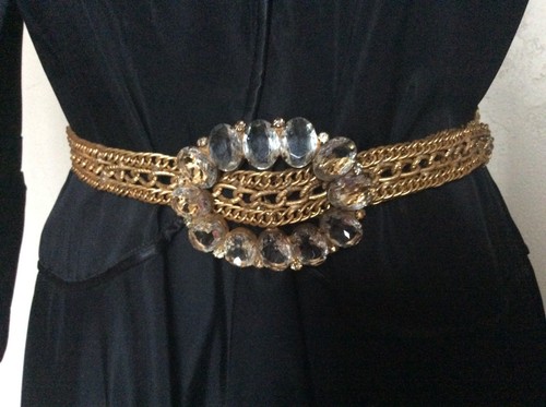 Vintage 1930's 40's CRYSTAL RHINESTONE BUCKLE CHAIN BELT - OLD HOLLYWOOD! - Picture 8 of 9