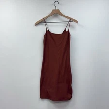 Abercrombie & Fitch Soft Ribbed Knit Spaghetti Strap Slip Mini Dress Brown Small