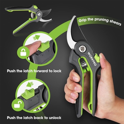 WORKPRO 8" Bypass Pruning Shears Stainless Steel Gardening Hand Pruner SK5 Blade - Picture 5 of 12