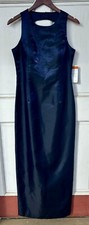 NEW NAVY BLUE Sz 10 Adrianna Papell Evening Dress Floor Length Formal Gown Shiny