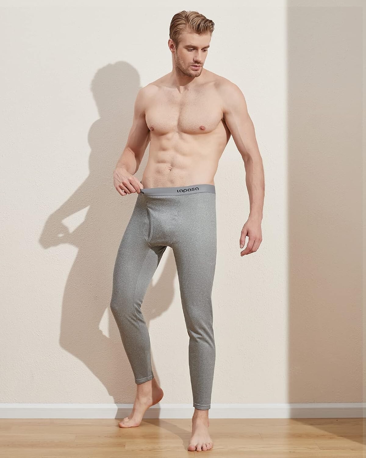 LAPASA Men's Thermal Underwear Leggings Fleece Lined Long Johns Large