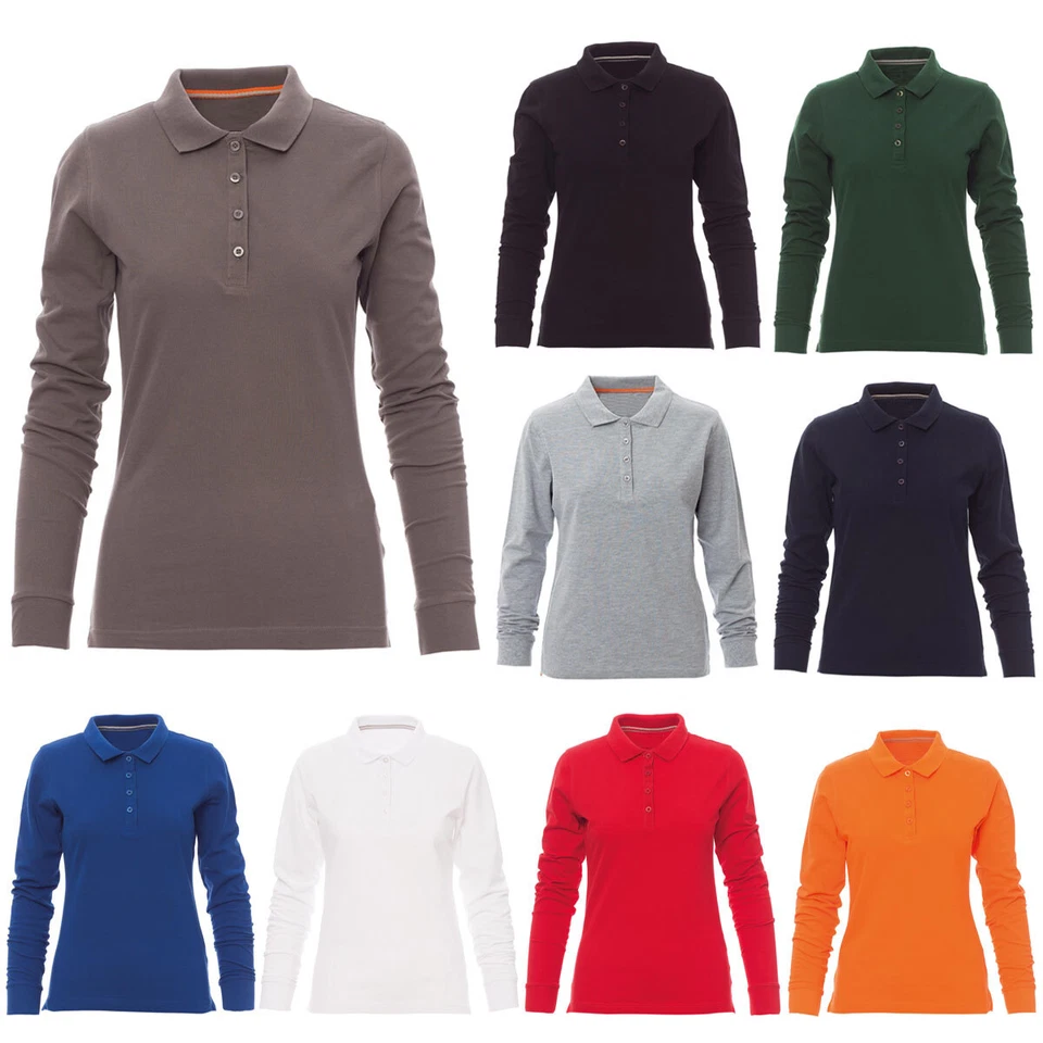 Damen Poloshirt Langarmshirt Basic Longsleeve Freizeit Top Polo Shirt Baumwolle