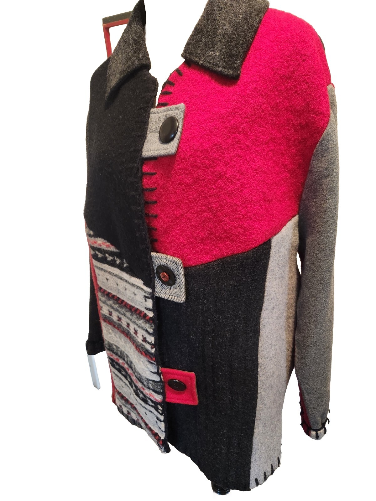 Vintage Crazy Quilt Jacket Wool Patchwork Coat Wo… - image 4