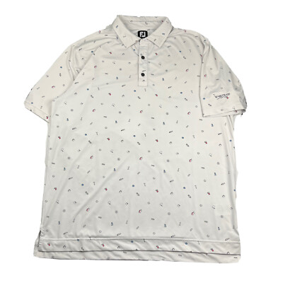 Footjoy FJ Polo Shirt Golf bag Doodle All Over Print Lisle Performance XL 