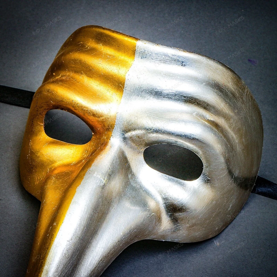 Gold Silver Plague Doctor Halloween Venetian Zanni Nose Masquerade Party Mask - Image 3 of 4
