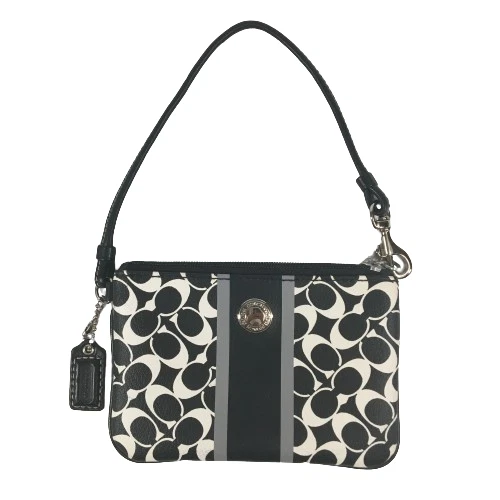 Coach Signature C portafoglio da polso astuccio cosmetico borsa trucco nero bianco monogramma