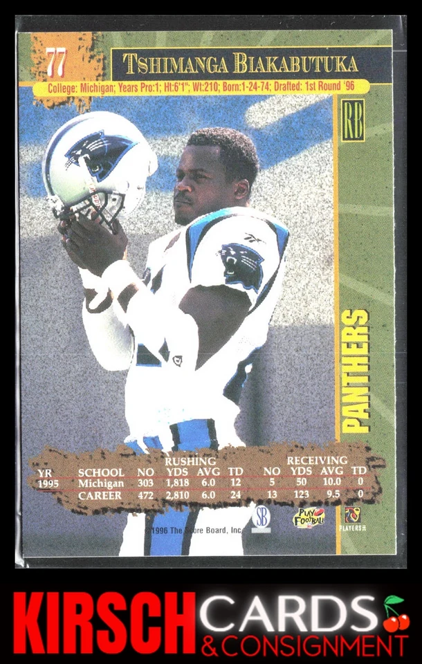 Tshimanga Biakabutuka 1996 Score Board NFL Lasers #77 Carolina Panthers - Image 2 of 2