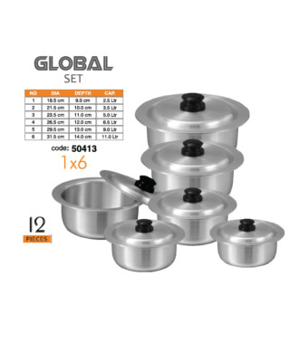 Sonex Aluminium Metal Finish Global Cooking Pot Set with Lids 6pc
