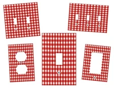 RED AND WHITE GINGHAM CHECKERED HOME DECOR LIGHT SWITCH PLATES AND OUTLETS