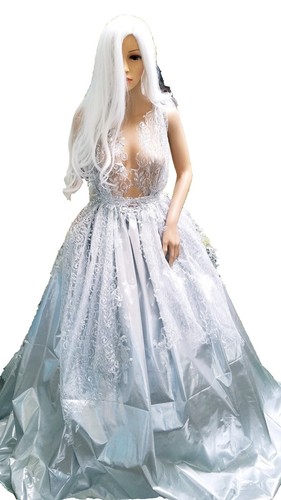 strapless open back dress Blue Sleeveless Plunge Neck Ball Gown With Bow Detail main image 0