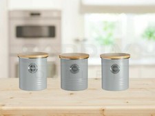 Image of Typhoon Living Storage Canister Bamboo Wooden Lid 1L Grey Tea Coffee Sugar Set