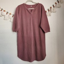 Uniqlo Waffle Knit Vneck Pullover Loose Shirtdress Half Sleeve Loungewear L