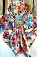 Wild Rag Scarf Western Cowboy Bandana Buckaroo Scarves Cowgirl silky floral 41"