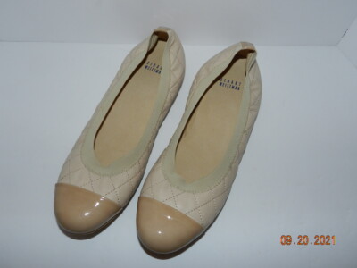 NEW STUART WEITZMAN Beige patent trim Leather Ballet Flats Skimmers Sz 9 1/2