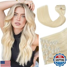 HUAYI Platinum Blonde Hair Extensions Real Human Hair, 70g 18 Inch 7pcs 100 