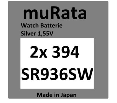 2x Murata/Sony 394 Uhren-Batterie Knopfzelle SR936SW AG9 Silberoxid im Blister