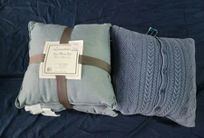 Light Blue Decorative Pillow Set, 18x18  One button sweater Pillow, 2 Woven NWT