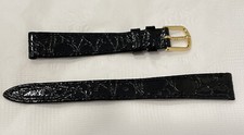 Genuine Leather Black Crocodile Calf Watch Strap Gold Buckle 13 mm