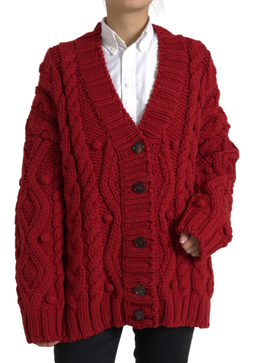 DOLCE & GABBANA Sweater Red Wool Knit Button Down Cardigan