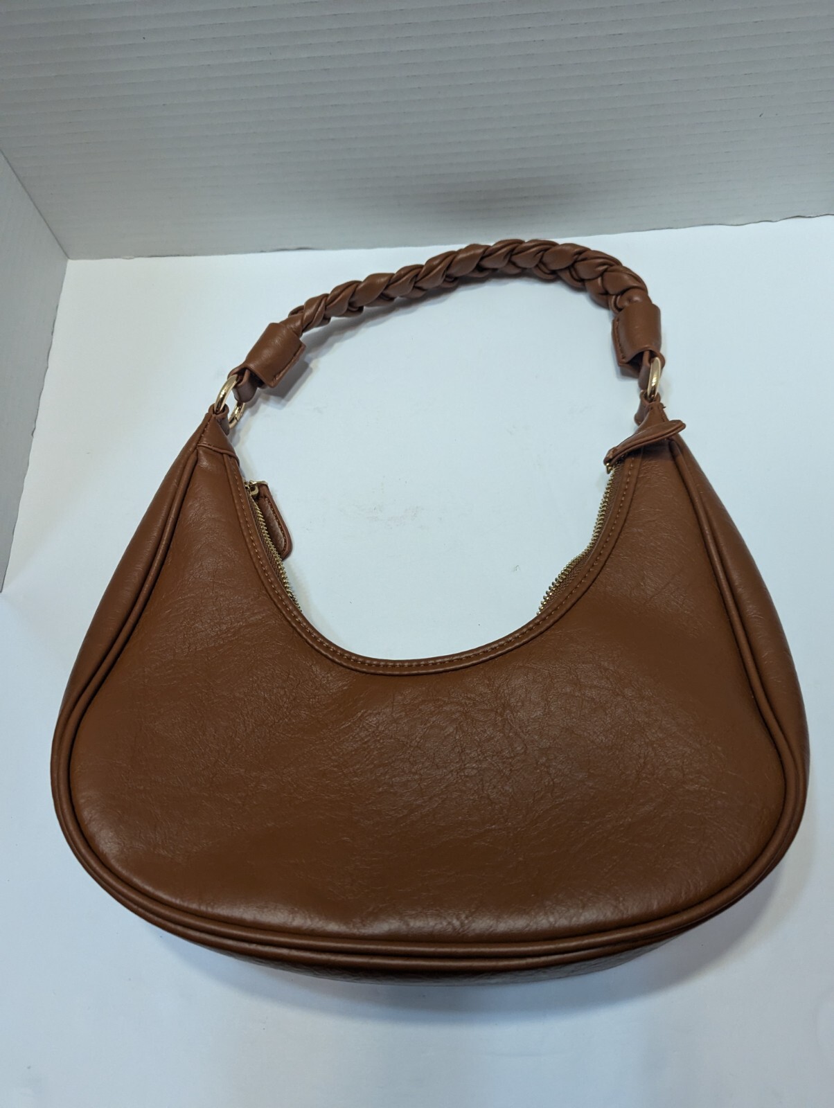 Y2K Brown Baguette Purse Zip up Half Moon Style 90s Antik Craft