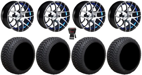 GTW Pursuit 12" Golf Cart Wheels Blue 215x50 Cruze Tires E-Z-GO & Club Car