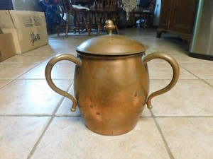ANTIQUE 1905 COPPER HEAVY 3 - HANDLE L. ELLERBROCK BALTO MD COPPERSMITH CAULDRON