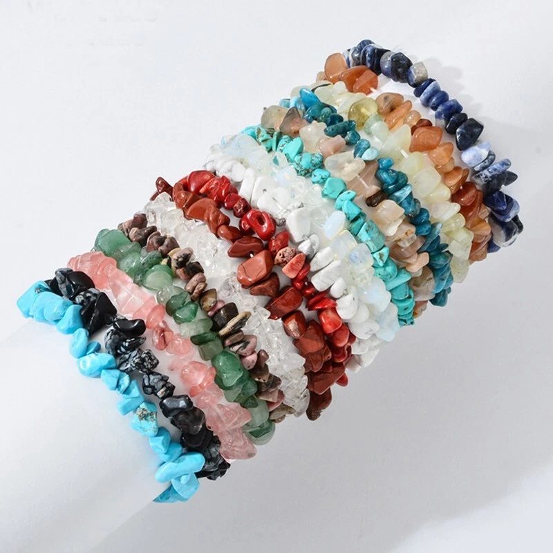 Браслеты рейки эластичные 7,5 дюйма сколы драгоценных камней смесь оптовых лотов 30 шт. - Изображение 3 из 4