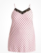 Joyspun Women's Knit Chemise Pink Polka Dot Size 2X 18W-20W Black Lace Trim NWT
