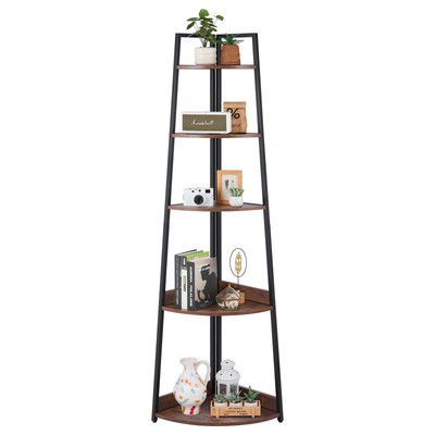 Uimoso 5 Tier Corner Shelf Tall Corner Bookshelf Plant Rack Wall Shelves Tower