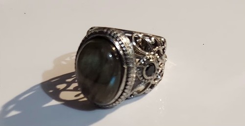 Vintage Silver Green Stone Ring Sz 9.5 - Picture 1 of 6